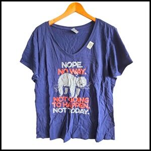 Port & Company Sloth Graphic Tee‎ V-Neck Short Sleeve Top XXL